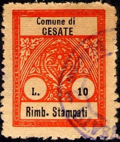 Marca da Bollo del Comune di CESATE su Carta Bianca di dimensioni 21,5 x 27 mm