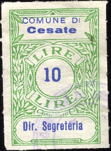 Marca da Bollo del Comune di CESATE su Carta Bianca Sottile di dimensioni 22 x 34 mm