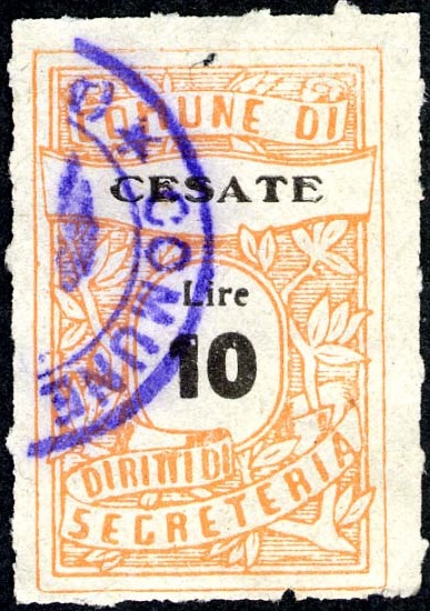 Marca da Bollo del Comune di CESATE su Carta Bianca di dimensioni 22 ,5 x 35 mm