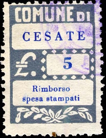 Marca da Bollo del Comune di CESATE su Carta Bianca di dimensioni 17,5 x 22,5 mm