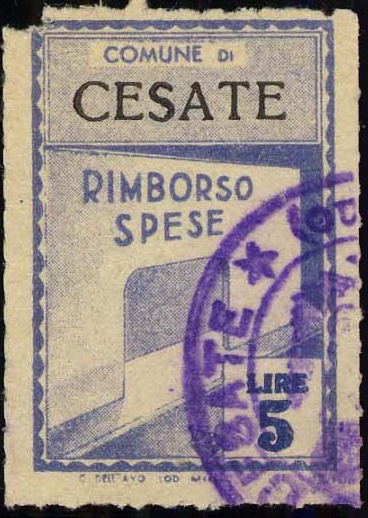 Marca da Bollo del Comune di CESATE su Carta Bianca Sottile di dimensioni 19,5 x 28,5 mm
