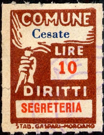 Marca da Bollo del Comune di CESATE su Carta Bianca Sottile di dimensioni 18 x 26 mm