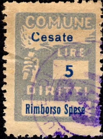 Marca da Bollo del Comune di CESATE su Carta Bianca di dimensioni 18 x 29 mm