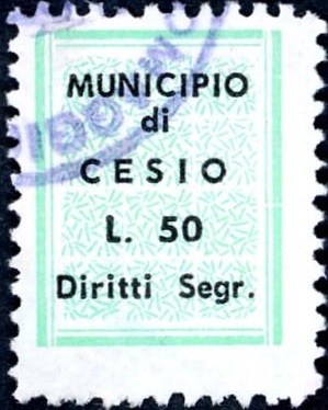 Marca da Bollo del Comune di CESIO su Carta Bianca di dimensioni mm