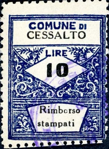 Marca da Bollo del Comune di CESSALTO su Carta Bianca Sottile di dimensioni 22 x 29 mm