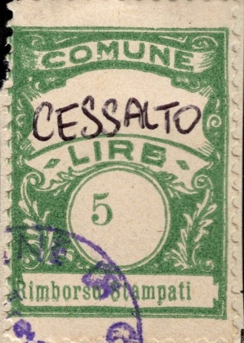 Marca da Bollo del Comune di CESSALTO su Carta Bianca Sottile di dimensioni 22 x 29 mm