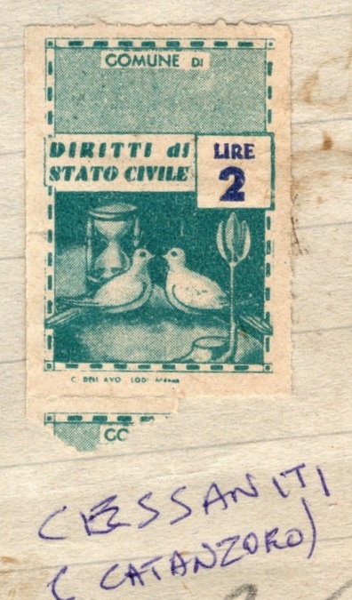 Marca da Bollo del Comune di CESSANITI su Carta Bianca di dimensioni 18,5 x 26 mm