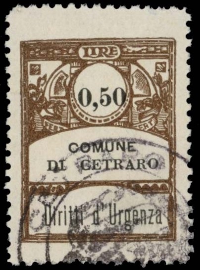 Marca da Bollo del Comune di CETRARO su Carta Bianca Sottile di dimensioni 21,5 x 28,5 mm
