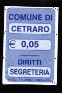 Marca da Bollo del Comune di CETRARO su Carta Bianca di dimensioni 21 X 27 mm