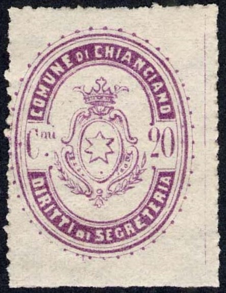 Marca da Bollo del Comune di CHIANCIANO TERME su Carta Bianca di dimensioni 23,5 x 29 mm