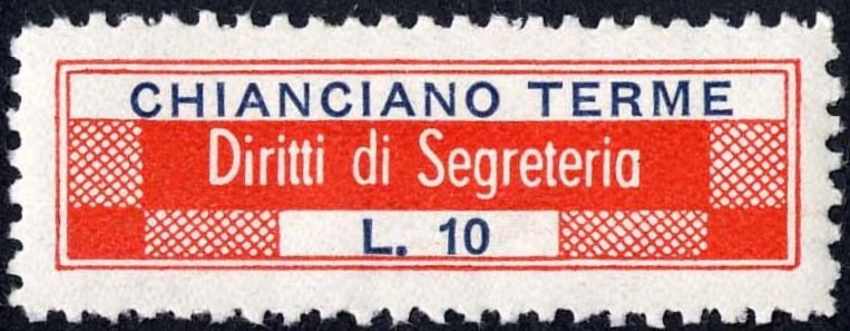 Marca da Bollo del Comune di CHIANCIANO TERME su Carta Bianca di dimensioni 40 x 11 mm