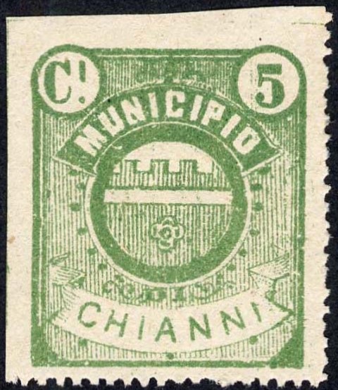 Marca da Bollo del Comune di CHIANNI su Carta Bianca Sottile di dimensioni 27 x 31 mm