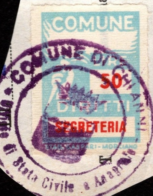 Marca da Bollo del Comune di CHIANNI su Carta Bianca di dimensioni 28 x 28 mm