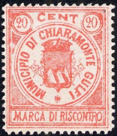 Marca da Bollo del Comune di CHIARAMONTE GUFI su Carta Bianca di dimensioni 23,5 x 28 mm