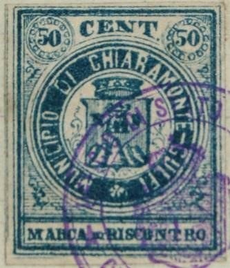 Marca da Bollo del Comune di CHIARAMONTE GUFI su Carta Bianca di dimensioni 23,5 x 28 mm