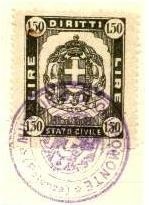 Marca da Bollo del Comune di CHIARAMONTE GUFI su Carta Bianca di dimensioni 25 x 30 mm