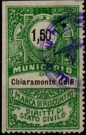 Marca da Bollo del Comune di CHIARAMONTE GUFI su Carta Bianca Sottile di dimensioni 25,5 x 43,5 mm