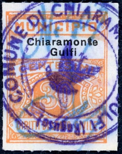 Marca da Bollo del Comune di CHIARAMONTE GUFI su Carta Bianca Sottile di dimensioni 22,5 x 29 mm