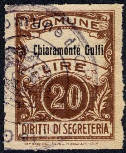 Marca da Bollo del Comune di CHIARAMONTE GUFI su Carta Bianca Sottile di dimensioni 22,5 x 30 mm