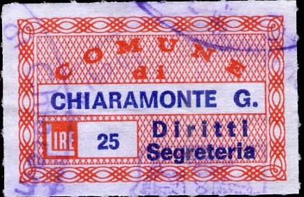 Marca da Bollo del Comune di CHIARAMONTE GUFI su Carta Bianca di dimensioni 27 x 17 mm