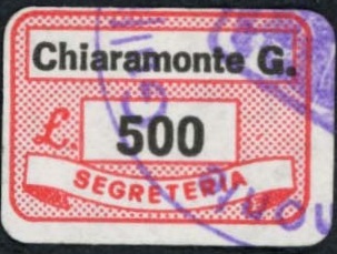 Marca da Bollo del Comune di CHIARAMONTE GUFI su Carta Bianca di dimensioni 18,5 x 13 mm
