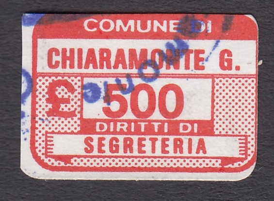 Marca da Bollo del Comune di CHIARAMONTE GUFI su Carta Bianca di dimensioni 19,5 x 14 mm