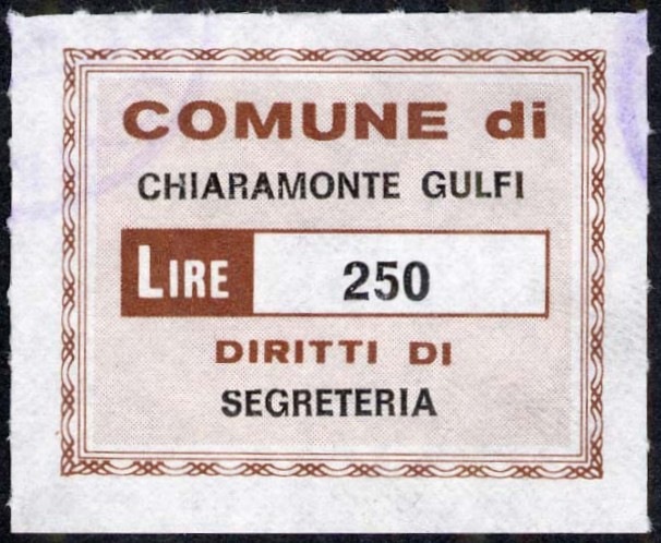 Marca da Bollo del Comune di CHIARAMONTE GUFI su Carta Bianca Sottile di dimensioni 34 x 27 mm