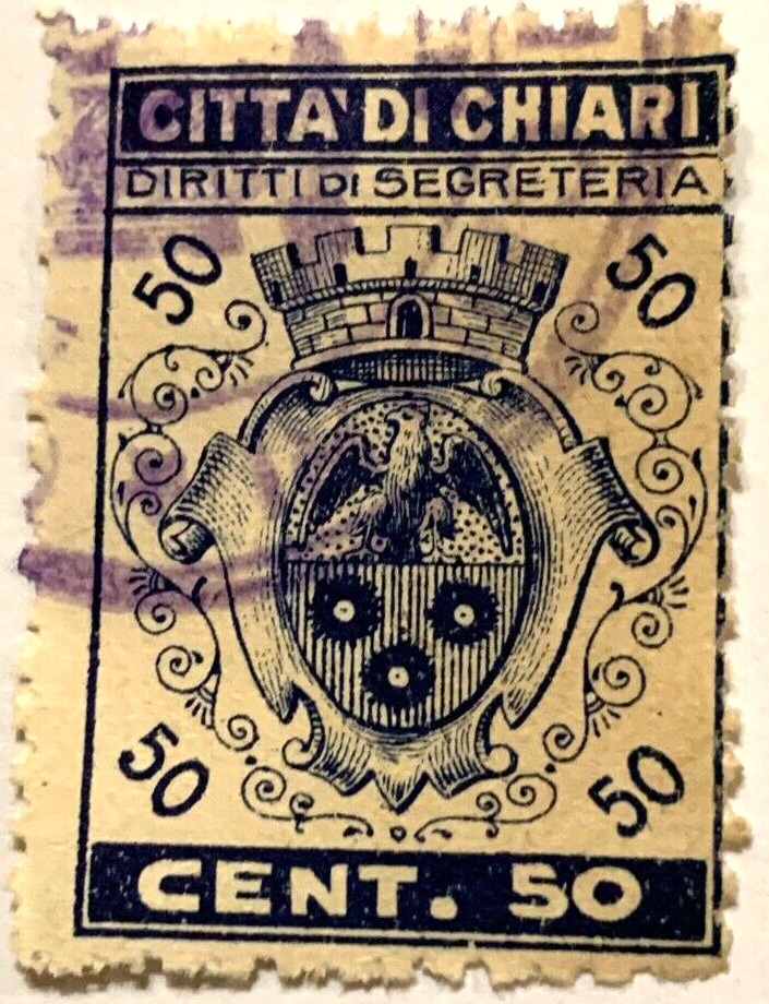 Marca da Bollo del Comune di CHIAVARI su Carta Bianca di dimensioni 23 x 29 mm