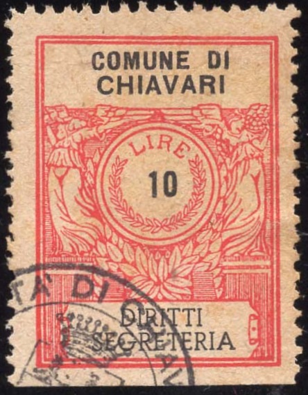 Marca da Bollo del Comune di CHIAVARI su Carta Bianca di dimensioni 22 x 29 mm