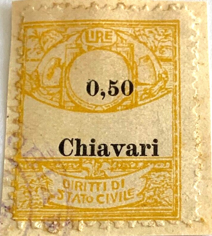 Marca da Bollo del Comune di CHIAVARI su Carta Bianca di dimensioni 22 x 29 mm