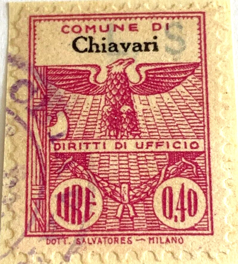 Marca da Bollo del Comune di CHIAVARI su Carta Bianca di dimensioni 21 x 29 mm