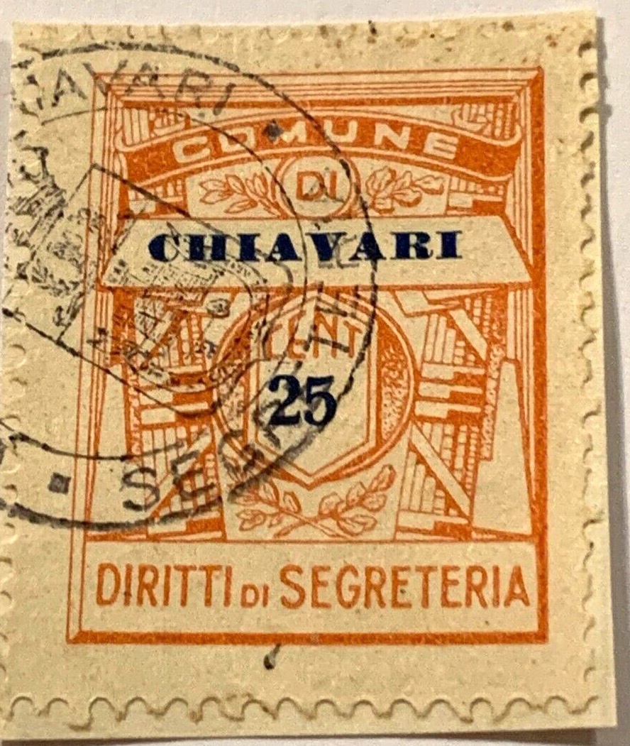 Marca da Bollo del Comune di CHIAVARI su Carta Bianca di dimensioni 21 x 29 mm