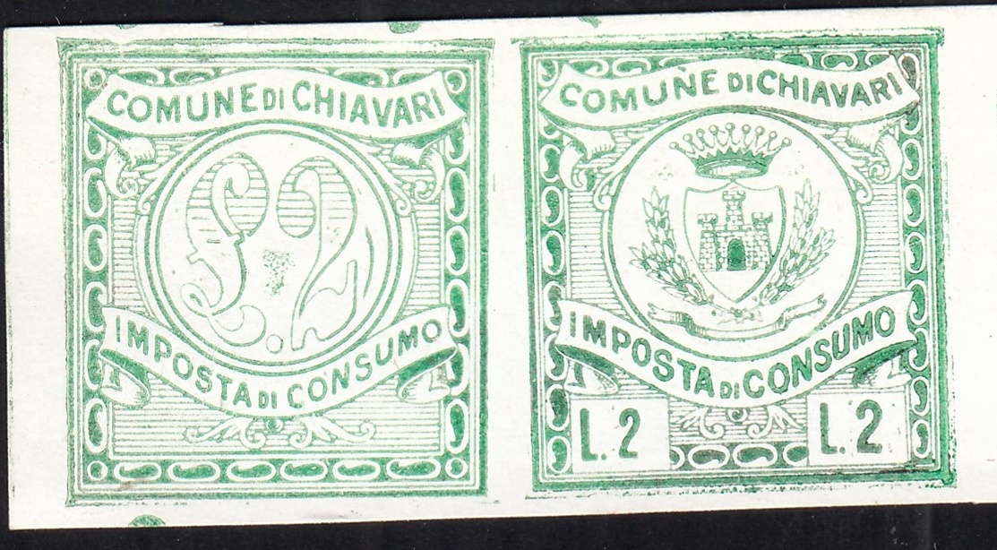 Marca da Bollo del Comune di CHIAVARI su Carta Bianca di dimensioni 24 x 26 mm