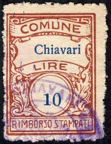 Marca da Bollo del Comune di CHIAVARI su Carta Bianca Sottile di dimensioni 21 x 29 mm