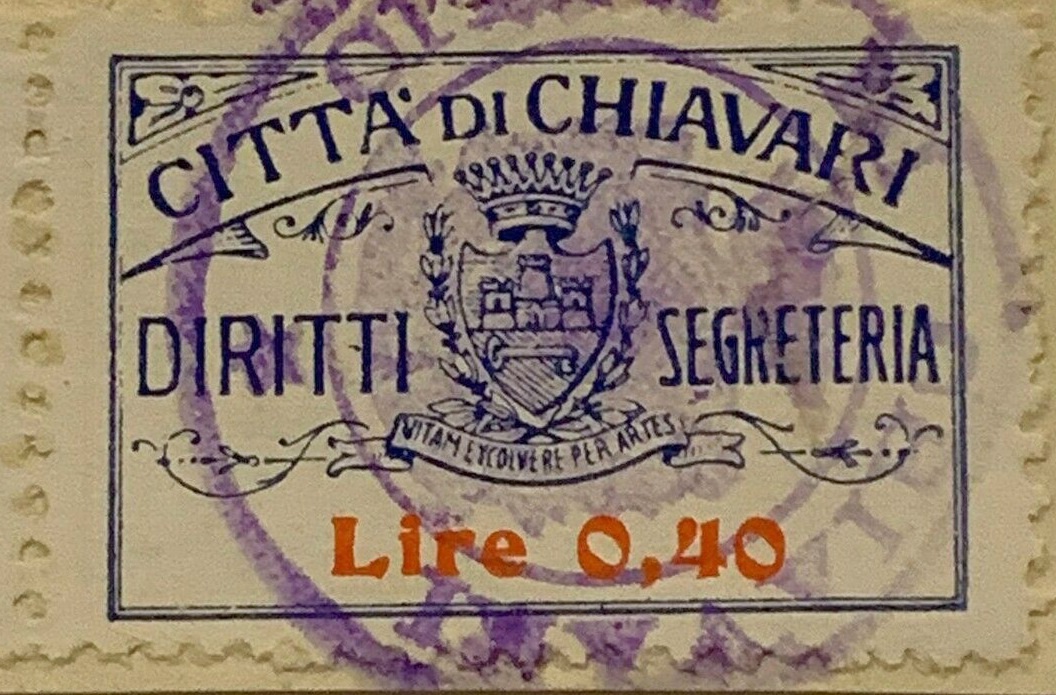 Marca da Bollo del Comune di CHIAVARI su Carta Bianca di dimensioni mm