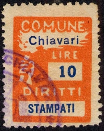 Marca da Bollo del Comune di CHIAVARI su Carta Bianca di dimensioni 18 x 25 mm
