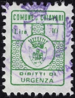 Marca da Bollo del Comune di CHIAVARI su Carta Bianca di dimensioni 14 x 18 mm