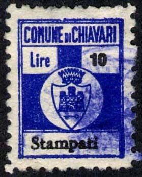 Marca da Bollo del Comune di CHIAVARI su Carta Bianca di dimensioni 21 X 27 mm