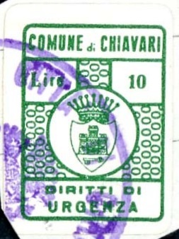 Marca da Bollo del Comune di CHIAVARI su Carta Bianca di dimensioni 14 x 18 mm