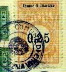 Marca da Bollo del Comune di CHIAVAZZA su Carta Bianca di dimensioni 20 x 30,5 mm