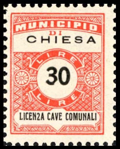 Marca da Bollo del Comune di CHIESA IN VALMALENCO su Carta Bianca Sottile di dimensioni 22,5 x 29 mm