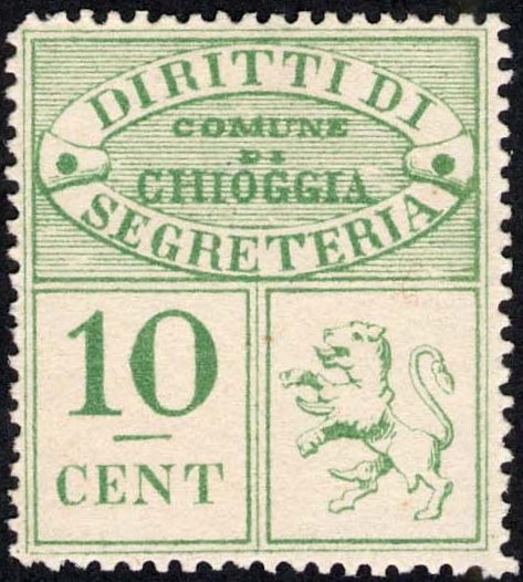 Marca da Bollo del Comune di CHIOGGIA su Carta Bianca di dimensioni 29 x 33 mm