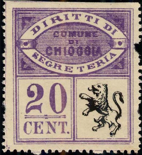 Marca da Bollo del Comune di CHIOGGIA su Carta Bianca di dimensioni 29,5 x 34 mm