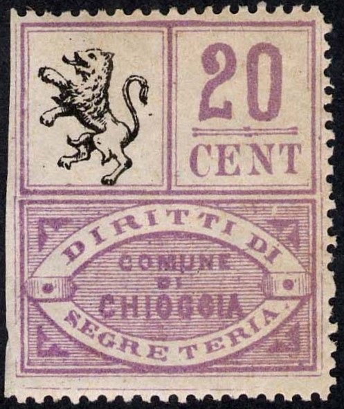 Marca da Bollo del Comune di CHIOGGIA su Carta Bianca Sottile di dimensioni 29,5 x 34 mm