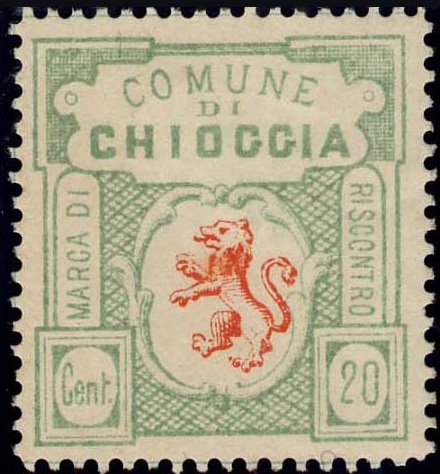 Marca da Bollo del Comune di CHIOGGIA su Carta Bianca di dimensioni 26 x 29 mm