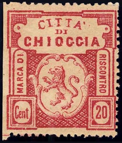 Marca da Bollo del Comune di CHIOGGIA su Carta Bianca di dimensioni 26 x 29 mm
