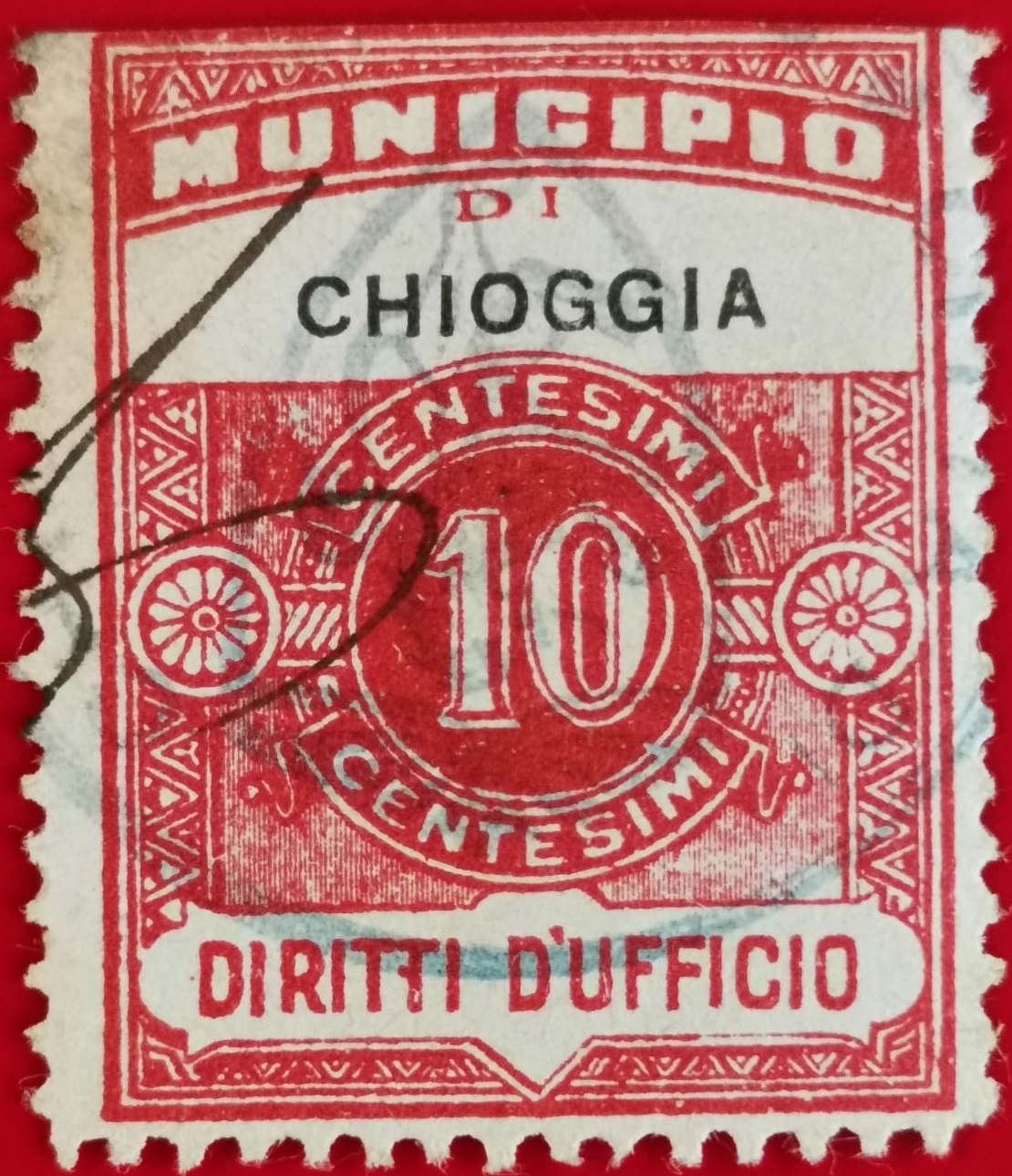 Marca da Bollo del Comune di CHIOGGIA su Carta Bianca di dimensioni 23 X 30 mm