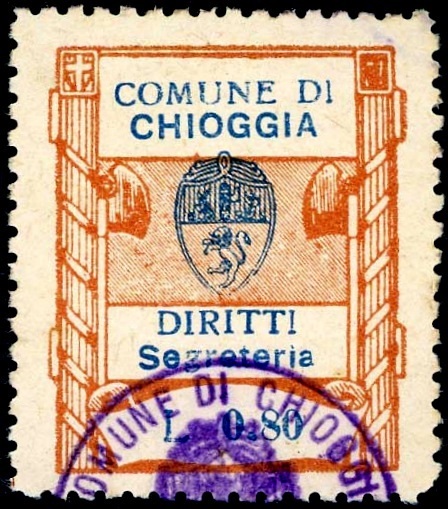 Marca da Bollo del Comune di CHIOGGIA su Carta Bianca Sottile di dimensioni 24,5 x 29 mm