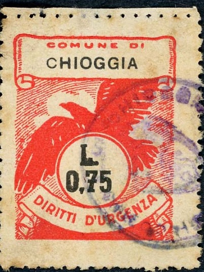 Marca da Bollo del Comune di CHIOGGIA su Carta Bianca di dimensioni 22,5 x 28 mm