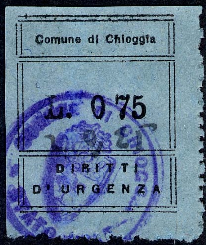 Marca da Bollo del Comune di CHIOGGIA su Carta Bianca di dimensioni 20 x 29,5 mm